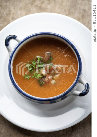 spanish traditional gazpacho cold vegetable soup in seville restaurant 93115411