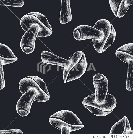 Seamless pattern with hand drawn chalk aspen mushroom 93116358