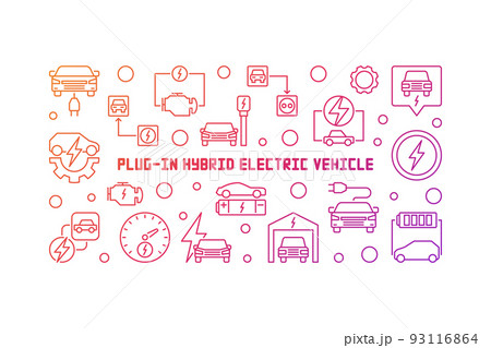 Plug-in electric vehicle vector colorful outline illustration Plug-in electric vehicle vector colorful outline illustration 93116864