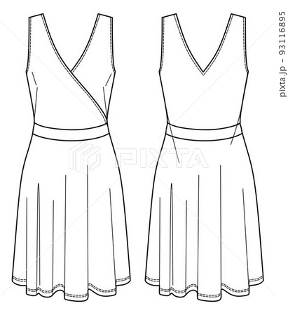 Dress fashion flat technical drawing template Vector Image