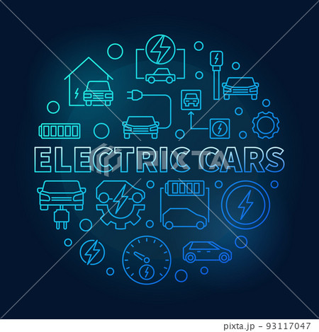 Electric Cars round vector blue illustration in thin line style 93117047