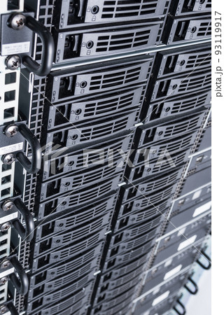 Row of hard disks used for data storage in internet data center Row of hard disks used for data storage in internet data center 93119917