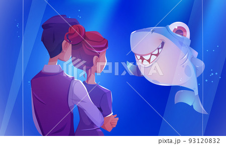 People visit aquarium, young couple in oceanarium 93120832