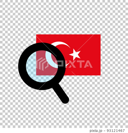 トルコ国旗と虫眼鏡アイコン。トルコの調査。ベクター。