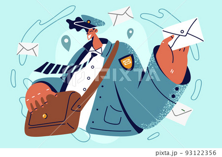 Smiling postman with letters in handsのイラスト素材 [93122356] - PIXTA