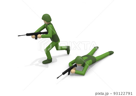 敵軍に攻撃する。軍隊の侵攻。戦争の現場。武器を使う兵士。戦う軍人。 93122791