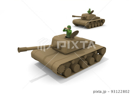 戦車が攻めてくる。軍隊の侵攻。戦争の現場。武器を使う兵士。戦う軍人。 93122802