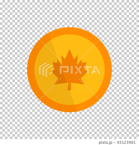 Golden coin with maple leaf. Canadian coin. vector. Golden coin with maple leaf. Canadian coin. vector. 93123981