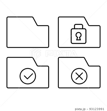 暗号化されたフォルダ、チェックマーク付きのフォルダ、クロスマーク付きのフォルダとシンプルなフォルダア 93123991