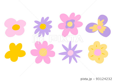 Set of flowers in retro style. Groovy flowers. Collection of flowers in the style of the 60s and 70s. Vector illustration. Set of flowers in retro style. Groovy flowers. Collection of flowers in the style of the 60s and 70s. Vector illustration. 93124232