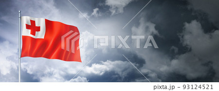 Tonga flag on a cloudy sky 93124521