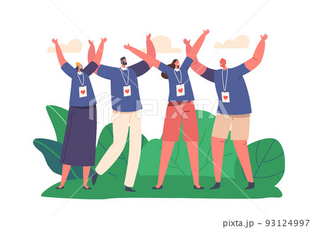 Happy Volunteers Team Of Male and Female Characters From Social Charity Service Standing Together 93124997