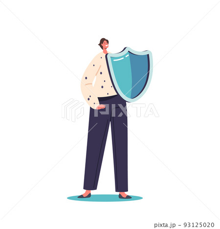 Female Character With Shield, Safety, Insurance, Security And Defense Concept. Protected Insured Woman Safe Data Female Character With Shield, Safety, Insurance, Security And Defense Concept. Protected Insured Woman Safe Data 93125020