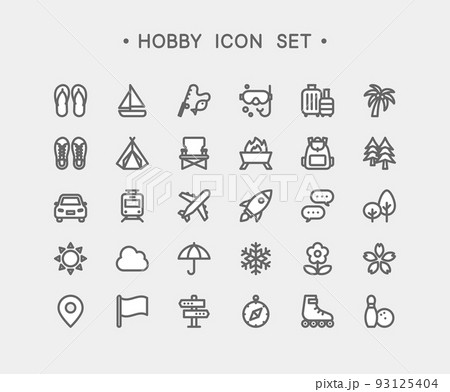シンプルな線画の趣味アイコン30個セット 93125404