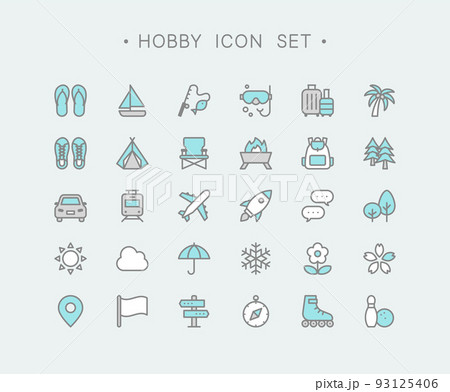 シンプルな線画の趣味アイコン30個セット 93125406