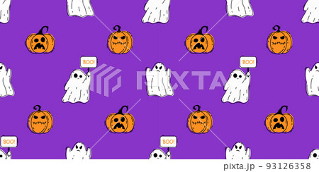 Halloween seamless pattern with doodle pumpkins and ghosts. Vector illustration Halloween seamless pattern with doodle pumpkins and ghosts. Vector illustration 93126358