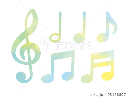 水彩調の音符。淡い色合いが美しい音楽記号 93126807