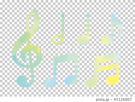 水彩筆記。具有美麗蒼白色彩的音樂符號 93126807