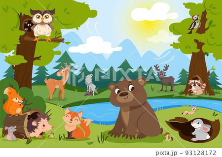Cartoon forest animals in wild nature Cartoon forest animals in wild nature 93128172
