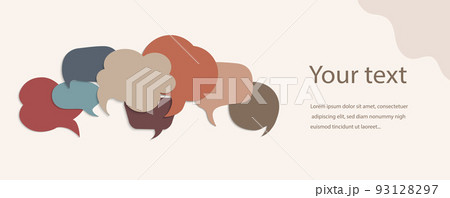 Colored speech bubble. Communication concept. Social network. Colored cloud. Speak - discussion - chat. Symbol talking and communicate. Friendship and dialogue diverse cultures. Banner 93128297