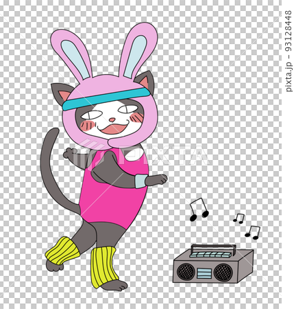 エクササイズで汗を流すウサギ推しのネコ 93128448