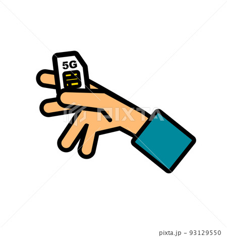 5GのSIMカードを持っている手。ベクター。 93129550