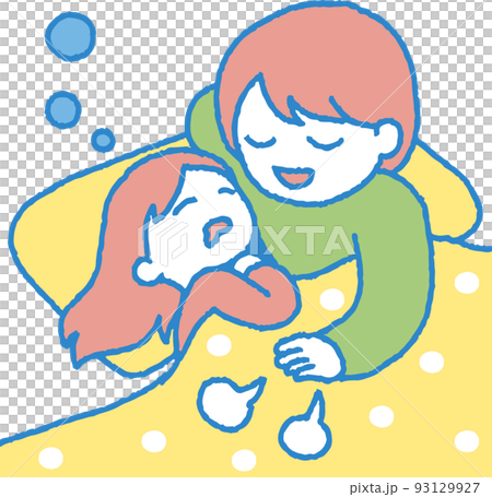 Illustration of a woman putting a girl to sleep 93129927