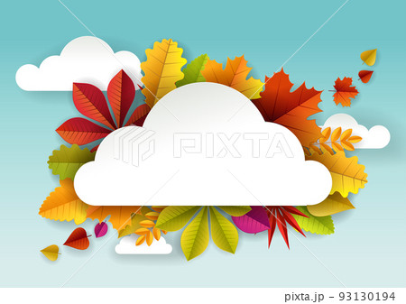 Vector paper cut autumn leaves and cloud shaped frame Vector paper cut autumn leaves and cloud shaped frame 93130194