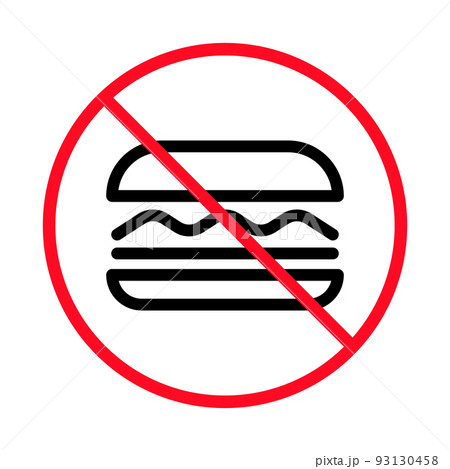 食事制限。ジャンクフード禁止。ハンバーガーと禁止サイン。ベクター。 食事制限。ジャンクフード禁止。ハンバーガーと禁止サイン。ベクター。 93130458