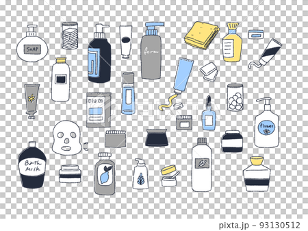 手繪插圖套洗浴用品:瓶子、面霜、美容產品 手繪插圖套洗浴用品:瓶子、面霜、美容產品 93130512