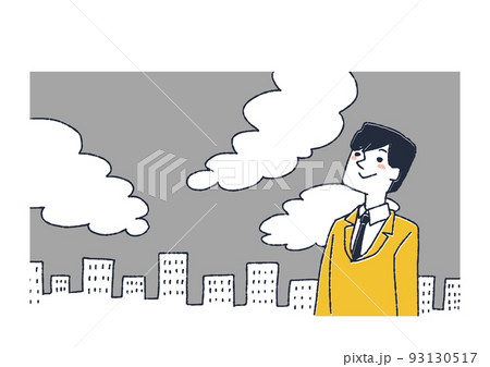 空を見上げているビジネスマン　開放感や向上心を表す温かみのある線画イラスト 93130517