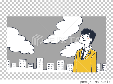 空を見上げているビジネスマン　開放感や向上心を表す温かみのある線画イラスト 93130517