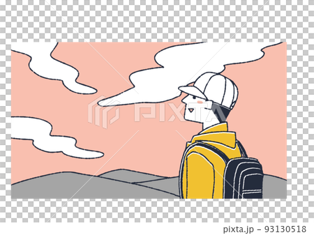 A young man looking up at the sky A warm line drawing illustration that expresses a sense of openness and ambition A young man looking up at the sky A warm line drawing illustration that expresses a sense of openness and ambition 93130518