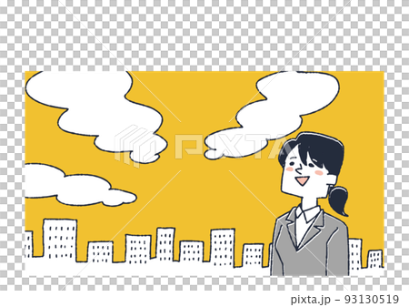 An office worker looking up at the sky Warm line drawing illustration that expresses a sense of openness and ambition 93130519