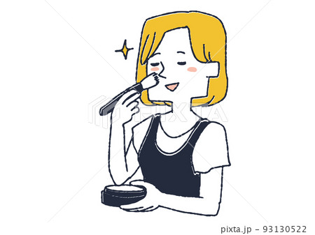 顔にパウダーを塗っている女性 メイクを楽しむ人 顔にパウダーを塗っている女性 メイクを楽しむ人 93130522