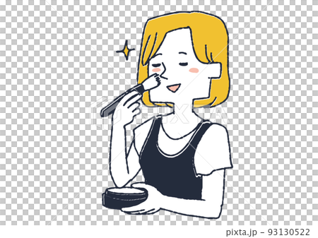 顔にパウダーを塗っている女性 メイクを楽しむ人 顔にパウダーを塗っている女性 メイクを楽しむ人 93130522