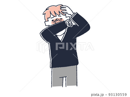 とても恥ずかしがっている男性 羞恥心や自信のなさを感じる人々のイラスト素材
