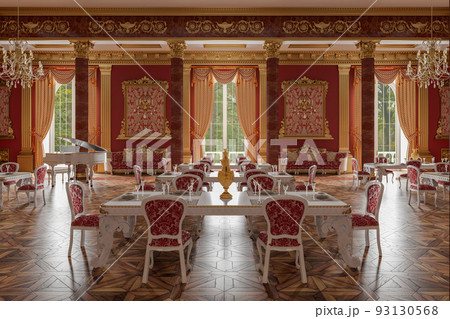 The ballroom and restaurant in classic style. 3D render 93130568