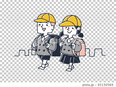 元気よく登校する男女二人の児童　春に小学校に入学する子どもに関するイラスト 93130569