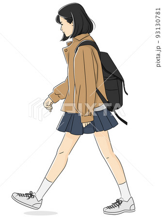 バックパックを背負って歩く女の子のイラスト素材
