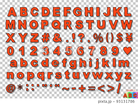 透明バックのパステル色アルファベット　ドロップシャドウ付き　PNG 93131786