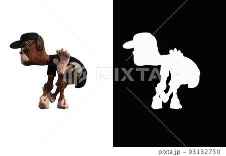 Toon Monkey poses for your composition. Monkey character isolated on white background with alpha mask for quick isolation for your composite work. 3D rendering - illustration. 93132750
