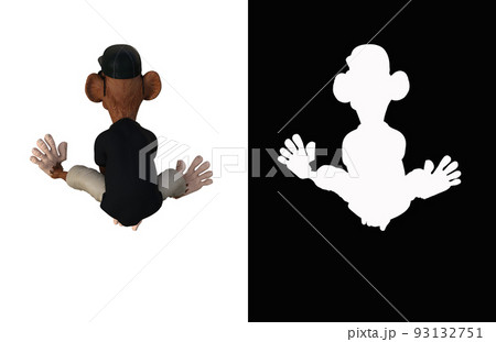 Toon Monkey poses for your composition. Monkey character isolated on white background with alpha mask for quick isolation for your composite work. 3D rendering - illustration. 93132751
