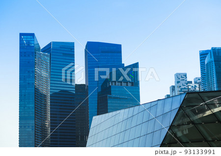 low angle view of singapore city buildings. 93133991