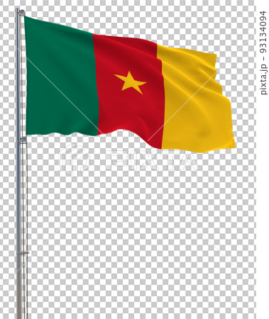 Cameroon flag waving in the wind, transparent background, realistic 3D rendering 93134094