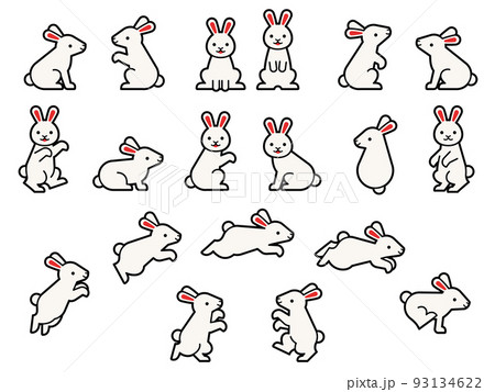 記号的な白いウサギのイラストセット 記号的な白いウサギのイラストセット 93134622