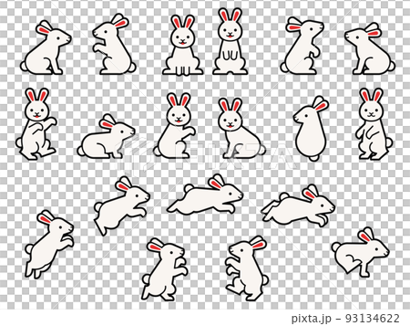 記号的な白いウサギのイラストセット 記号的な白いウサギのイラストセット 93134622