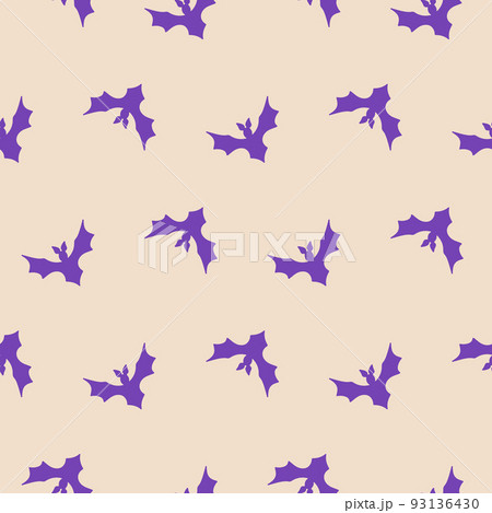 Halloween seamless pattern with purple flying bat silhouettes on beige background Halloween seamless pattern with purple flying bat silhouettes on beige background 93136430