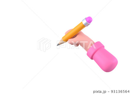 Hand with pencil illustration, cartoon hand holding pencil isolated 93136564
