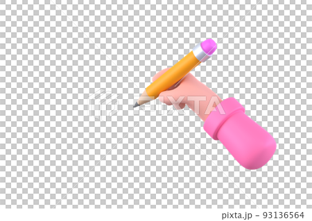 Hand with pencil illustration, cartoon hand holding pencil isolated 93136564